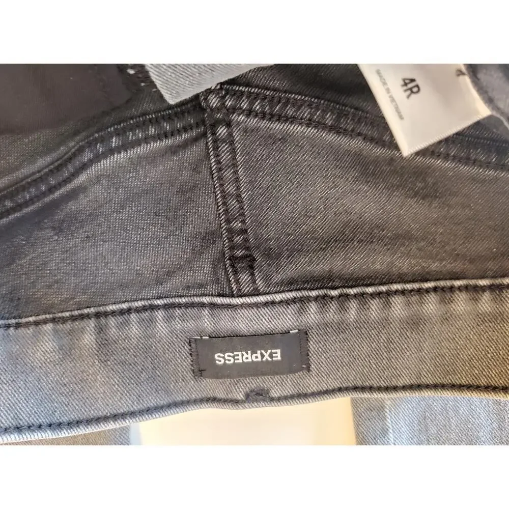 Express Super High Waisted Slim‎ Jeans Embellished Gray Faded Black Size 4R